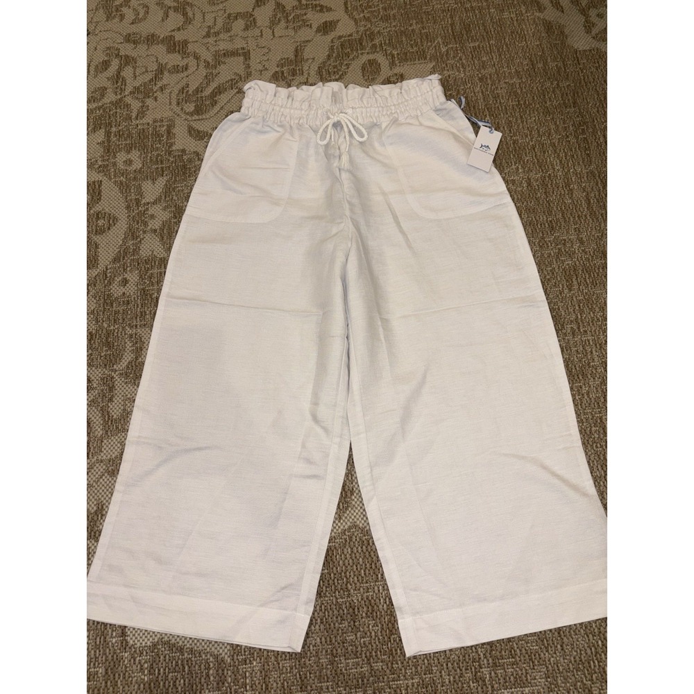 Southern Tide Malisa Wide Leg Crop Pants Women's S White Linen Blend High Rise